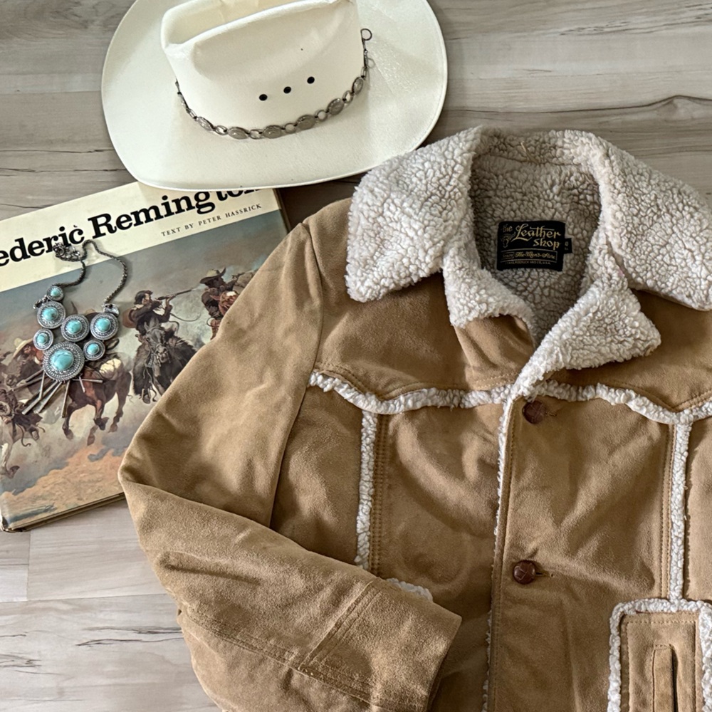 Vintage Tan Shearling Jacket Yellowstone Southwest Western Cowgirl Rodeo